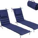 Crestlive Products Chaise Lounge Cushion Outdoor Set of 2, Waterproof Foldable Pool Lounge Chair Cushions with Straps, Lounger Cushions for Outdoor Furniture, Patio, Lawn, 71''Lx21''W (Navy)