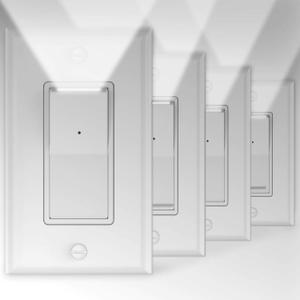 4 Pack Illuminated Light Switch, Lightswitch with LED Night Light, Automatic On/Off Sensor, Single Pole Switch, 15Amp 120/277Volt,White