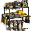 Power Tool Organizer with Charging Station, 4 Drill Holder Wall Mount, Quick Assembly, Garage Storage Rack, Metal Tool Shelf Utility Rack for Cordless Power Tools, Suitable for Giving men (3 Shelves 4 Slots)