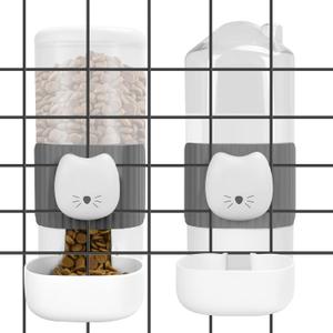 Yummy Sam Hanging Automatic Small Pet Food Water Dispenser, Auto Gravity 0.8L Cat Feeder and 0.87L Water Dispenser, Self-Feeding and Waterer Set Kennel Feeding Station for Puppy Cats (Grey White)