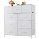 Dresser for Bedroom with 9 Drawers, Anti-Tip Fabric Storage Tower, Wood Top and Metal Frame Organizer for Clothes, Closet, Entryway, Hallway Furniture,White