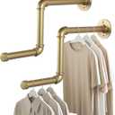 AddGrace Gold Industrial Pipe Clothing Rack 2 Pack Wall Mounted Clothes Rack for Hanging Clothes 18Inch Detachable Garment Bar for Bedroom Bathroom and Laundry Room 46cm