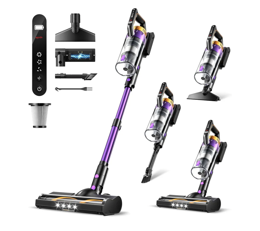 Cordless Vacuum Cleaner, 580W/48Kpa Vacuum Cleaners with 65 Min Runtime, Lightweight Wireless Vacuum with LED Headlights/Screen, wall mount, Removable Handheld Vacuum for Pet Hair/Carpets/Floors/Sofa