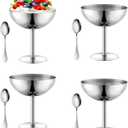 Ice Cream Bowls Stainless Steel Dessert Cups with Spoons Reusable Footed Sundae Cups Ice Cream Cups for Dessert, Frozen Yogurt, Gelato, Birthday Party Decorations (4, Silver)