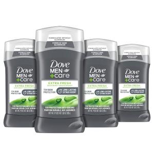 DOVE MEN + CARE Deodorant Stick for Men Extra Fresh 4 Count Aluminum Free 72-Hour Odor Protection Mens Deodorant with 1/4 Moisturizing Cream, 3oz.