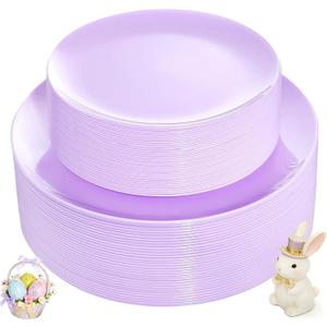 KIRE 60PCS Purple Plastic Plates Disposable - Heavy Duty Purple Plates Include 30Pcs 10.25 Dinner and 30Pcs 7.5 for Dessert/Salad - for Wedding/Bridal Shower