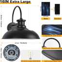 16" Extra Large Solar Barn Light for Outside, Dusk to Dawn Gooseneck Farmhouse Barn Lights, Waterproof Black Outdoor Wall Light Solar Powered for House Garage Patio, 2-Pack