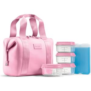 Fit & Fresh Remi Lunch Bag for Women Work  Neoprene Lunch Tote with Containers & Ice Pack, Reusable Meal Prep Lunch Box, Large Capacity, Machine Washable, Pink