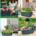 LOCONHA Window Box Planter, Plastic Vegetable Flower Planters Boxes 17 Inches Rectangular Flower Pots with Saucers for Indoor Outdoor Garden, Patio, Home Decor (7, Army Green)
