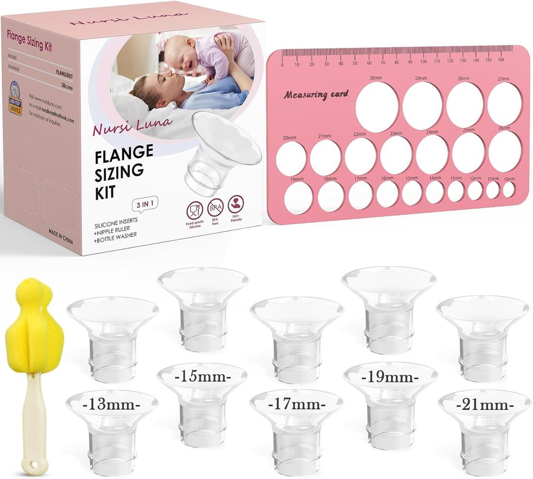 Flange Sizing Kit 3-in-1 with 13/15/17/19/21mm for 24mm Electric Breast Pump Flanges/Shields, 10PCS Soft Silicone Flange Inserts for More Comfortable Pumping, BPA-Free, Essential for Moms