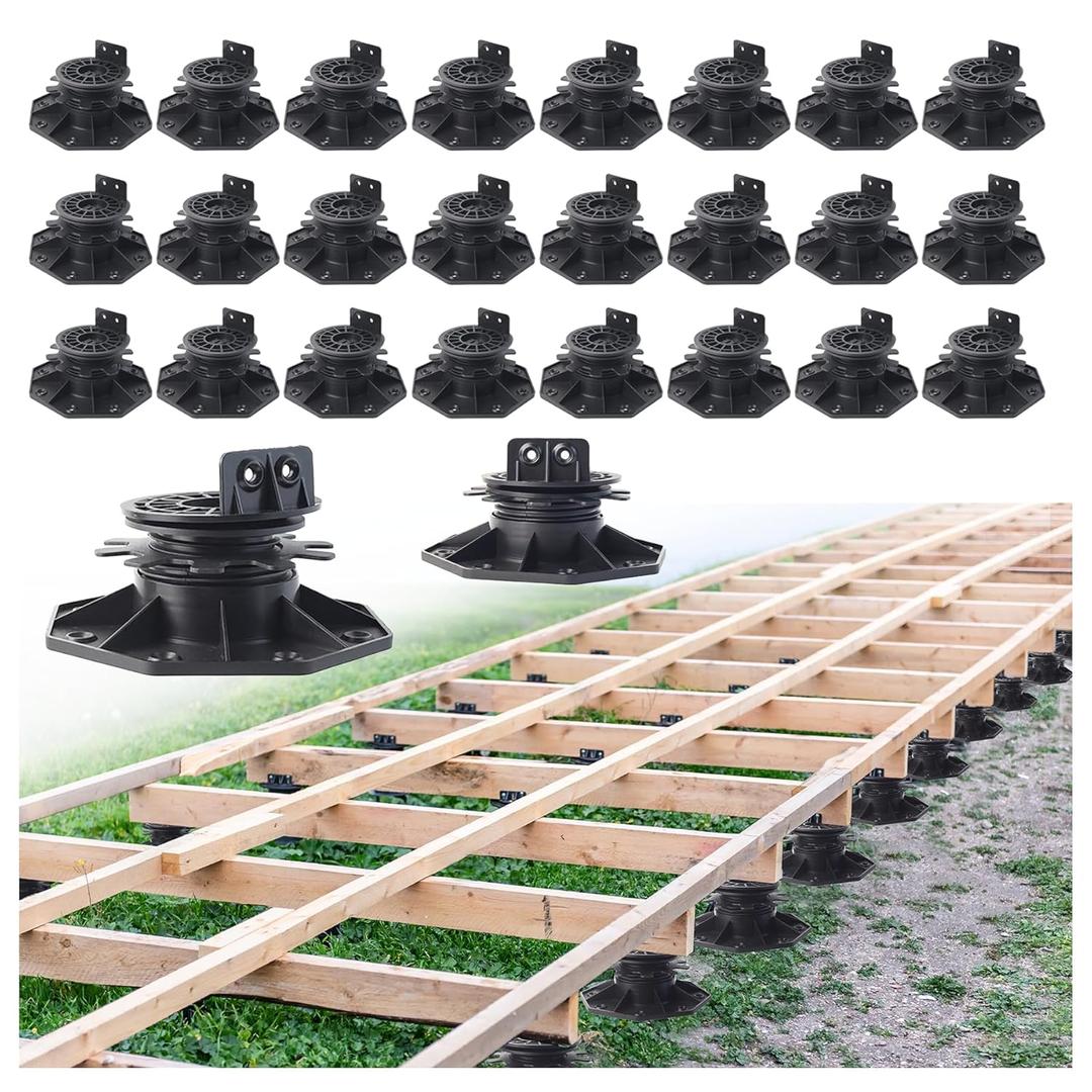 26-Pack Adjustable Pedestal for Tiles, Decking, Pavers - 40-70mm Height Range - Plastic Decking Supports - Effortless Leveling & Drainage - Deck Foundation Base Flooring Platform Joist Beams Support