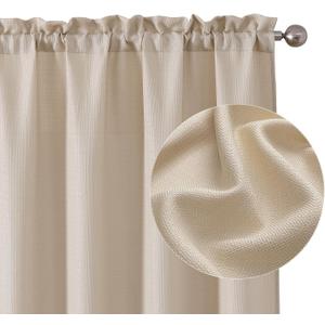 Chyhomenyc Bedroom Curtains 54 Inch Length 2 Panels, Faux Linen Textured Semi Light Filtering Soft Airy Rod Pocket Window Treatment Drapes for Living Room, Each 30Wx54L, Linen Color