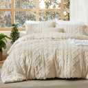 Bedsure Tufted Boho Comforter Set Queen Size - Beige Boho Bed Set, GentleSoft 3 Pieces Farmhouse Shabby Chic Embroidery Bedding, Gifts for Woman, Soft Jacquard Queen Comforter for All Seasons (01 - Beige - Elegant)