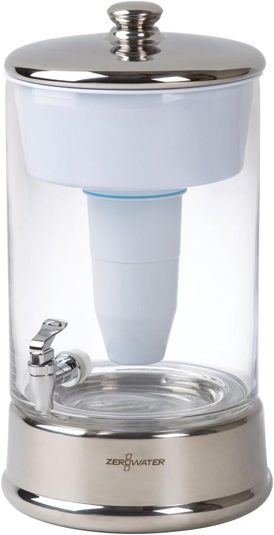 Culligan ZeroWater 40-Cup Ready-Pour 5-Stage Round Glass Water Filter Dispenser with 5-Stage 0 TDS Water Filter  IAPMO Certified to Reduce Lead, Chromium, and PFOA/PFOS