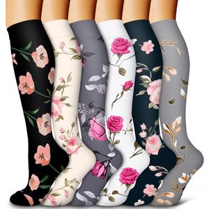 Bluemaple 6 Pack Copper Compression Socks for Women and Men Circulation-Best Support for Medical, Running, Nursing, Athletic (Small-Medium, D-assorted11-flowers01)