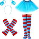 Hicarer 4 Costume Set for Women Include Red Blue Tulle Tutu Skirt Striped Socks Stretchy Gloves Ponytails Headband(Lake Blue, Kids)