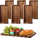 LemonRoad 6 Pcs Scalloped Acacia Wood Serving Platters and Trays, 11.8 x 5.1 Inch Acacia Wood Serving Tray Charcuterie Boards Platters for Food or Desserts Bread Cheese Fruit Tea