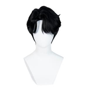 Wiggy Mermaid Short Black Wig for Men Black Emo Wig Goth Scene Hair Wigs + Cap for Stage Party Halloween Costume Cosplay