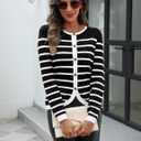 CiCiBird Women Striped Cardigan Sweaters 2025 Fall Button Knit Jacket Trendy Casual Long Sleeve Coat (L)