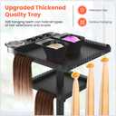 TASALON Professional Hair Extensions Organizer Cart Metal Salon Tray Cart with 2 Magnetic Bowls, Hair Dryer Holder, Adjustable Rolling Base, Black