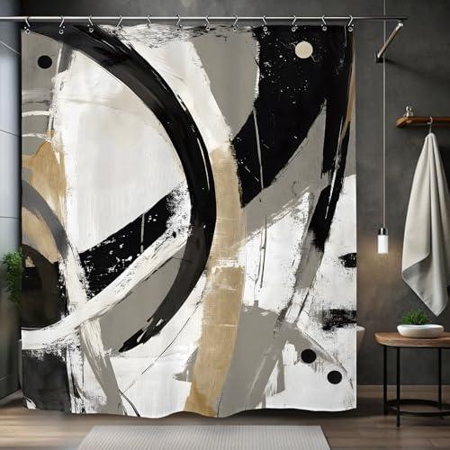 Kalmico Abstract Modern Neutral Shower Curtain 60Wx72L Inch Minimalist Contemporary Art Aesthetic Bathroom Set Accessories Decor with 12 Pack Hooks