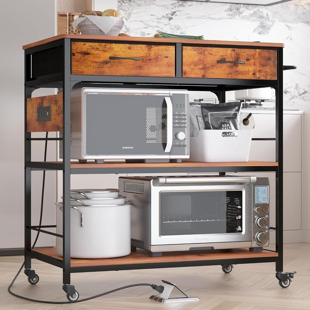 Kitchen Island with Storage,Rolling Kitchen Island Cart with Power Outlet,Industrial Kitchen Island on Wheels,Kitchen Cart for Home