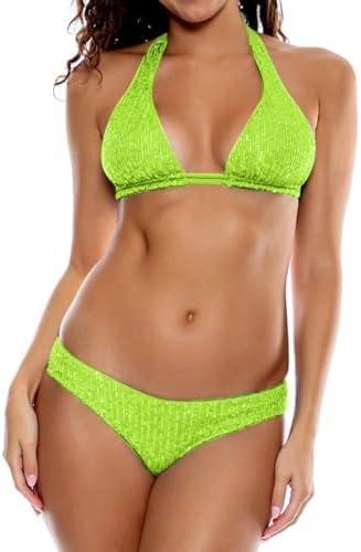 LEOMOSTE Women Sexy Sequin Bikini Set Glitter Bathing Suit Sexy Push Up Swimsuit Beachwear S