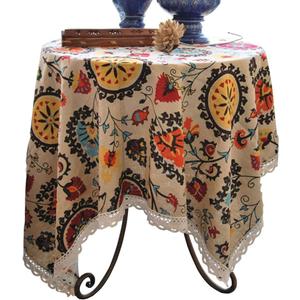Aothpher 24x24 Inches Modern Boho Floral Jacquard Washable Small Tablecloths with Lace for Dining Table (Sunflower)