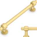 Amerdeco 10 Pack Brushed Gold Cabinet Pulls 5 Inch(128mm) Hole Center Drawer Pulls Cabinet Hardware Kitchen Cabinet Handles for Bathroom Dresser Pulls ZH0069