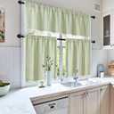 MitoVilla Boho Kitchen Curtains 36 Inch Length, 2 Panels Modern Farmhouse Short Cafe Curtains, French Country Small Tier Cotton Linen Curtain for RV/Bathroom/Basement/Laundry Room, Sage Green