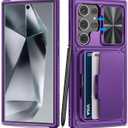 Tongate for Samsung Galaxy S24 Ultra Case with Card Holder (4-5 Cards) & Kickstand & Slide Lens Cover, Military Grade Protection, Women Rugged Silicone Wallet Case for Galaxy S24 Ultra 2024, Dark Purple