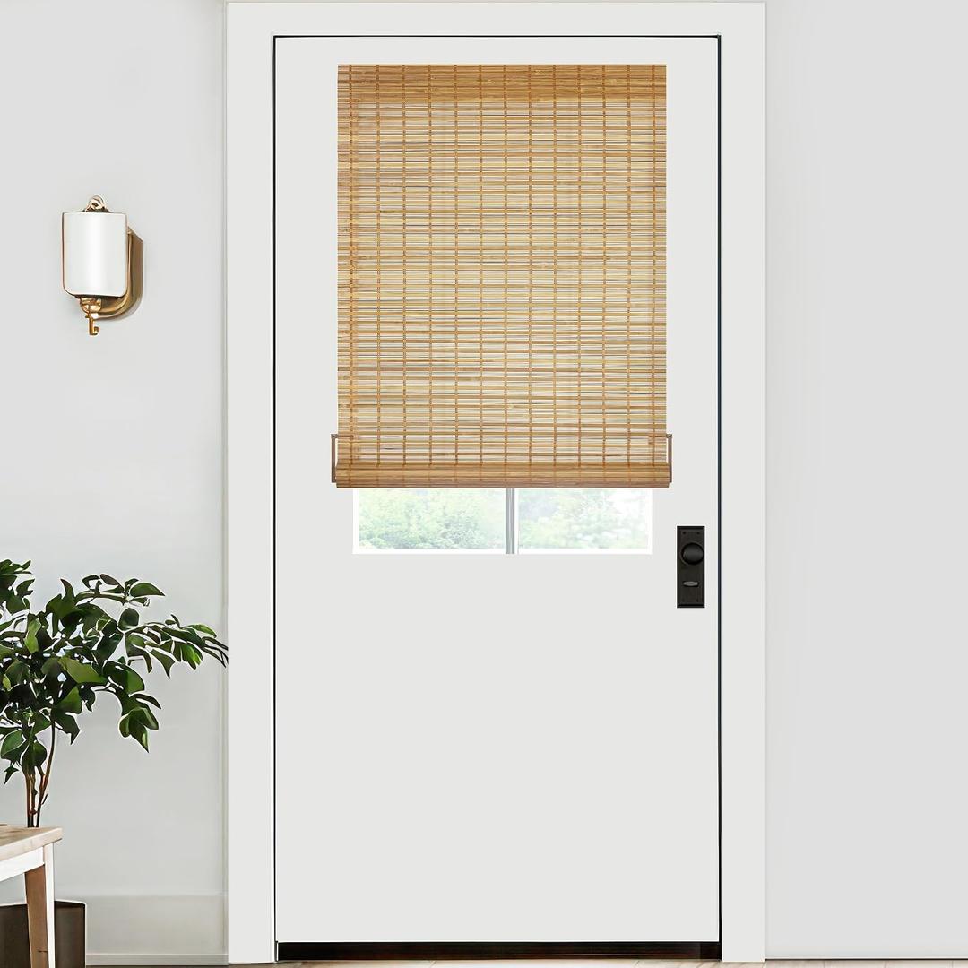 LazBlinds No Tools No Drill Bamboo Roller Shades, Cordless Bamboo Blinds, Light Filtering Roll Up Blinds for Windows, French Door, Porch or Patio, 26'' W x 40'' H, Squirrel