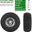AR-PRO (2 Pack) 15x6.00-6 Front Tire and Wheel Assembly, 15x6-6 Lawn Mower Tire with 3" Centered Hub & 3/4" Bushing, 4-Ply Pneumatic