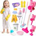 deAO Kids Cleaning Toy Set Toddler Broom and Cleaning Set 16 Pcs Kids' Toy Vacuum Cleaner Pretend Play Children House Cleaning Toys Birthday Gift for Girls and Boys
