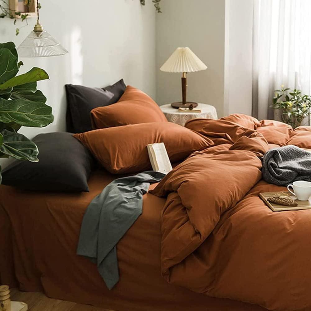 Burnt Orange Duvet Cover Full Size Caramel Pumpkin Rust Bedding Set 3 Pieces Soft Microfiber Minimalist Style Solid Color Comforter Cover with Zipper Ties for Men Women