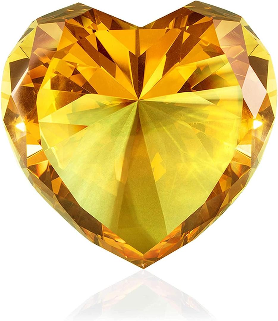 3 / 80 mm Yellow Diamond Heart Shaped Glass Crystal Paperweight  Home Office Decor & Valentine's Day Gift Wedding Favors Centerpieces Decoration with Gift Box