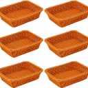 6 Pack 12 Inch Brown Woven Fruit Baskets, Plastic Wicker Bread Baskets