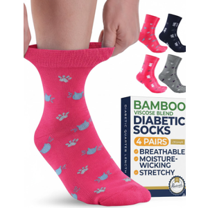 Pembrook Ankle Diabetic Socks for Women & Men - 4 Pairs Cats (Gray, Navy, Purple, Pink), Diabetic Plus Size Socks for Neuropathy (Medium)