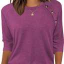 Womens Summer Tops 3/4 Length Sleeve Shirts Fashion 2026 Crew Neck Dressy Casual Blouses, L