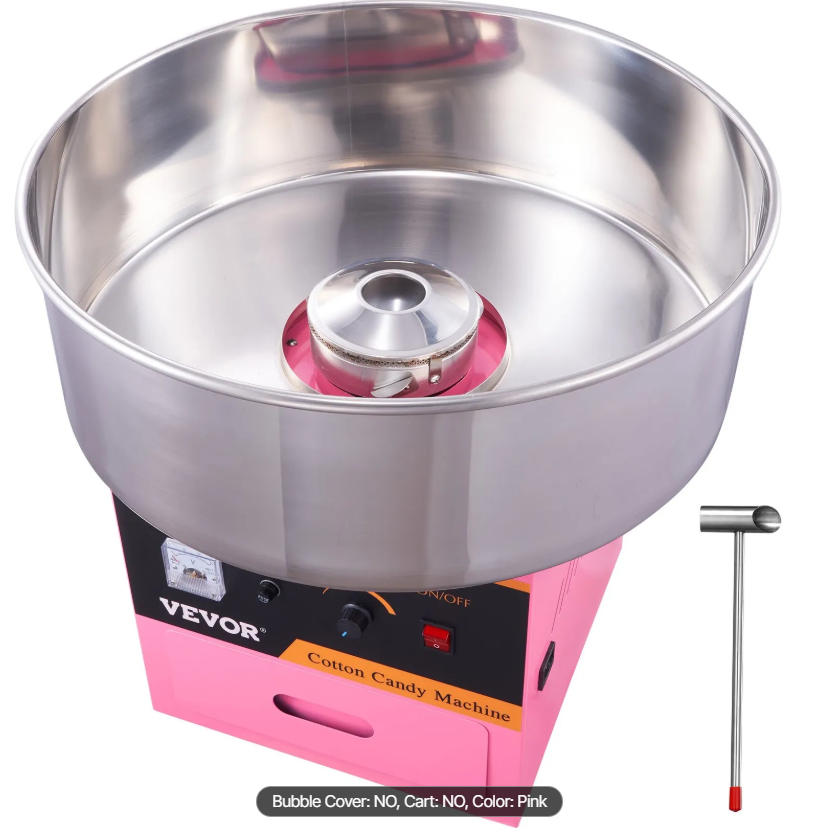 VEVOR Electric Cotton Candy Machine, 1000W Candy Floss Maker, Commercial Cotton Candy Machine with Stainless Steel Bowl, Sugar Scoop, and Drawer, Perfect for Home Kids Birthday, Family Party Pink