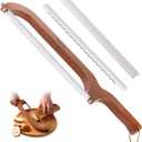 Sourdough bread knife,Bread Slicer for Homemade Bread,Adjustable blade tightness for Even Slicing, Serrated knife,Wooden Bread cutter with Bow Design (3, Red-brown color)