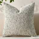 Decorative Couch Throw Pillow Covers 22x22 Cream Gray Striped Soft Wool Pillow Covers Neutral Textured Boho Cushion Covers for Modern Farmhouse Sofa Bedroom Living Room Decor SY011-B22
