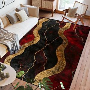 Area Rug Red Abstract Marble Burgundy Black Malachite Gold Veins Aesthetic Washable 6x9 feet Large Rugs for Bedroom Kitchen Living Room Non Slip Outdoor Carpets Soft Mats for Home Playroom Decor (Pattern1)