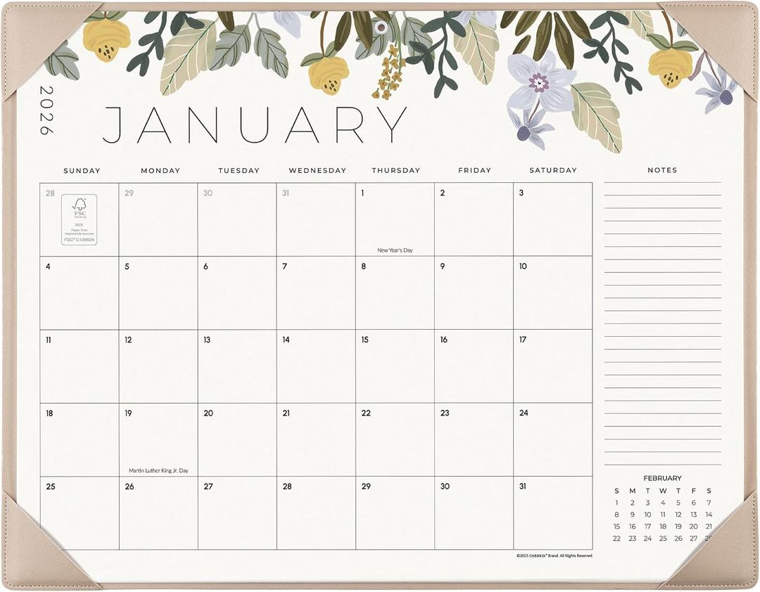 Desk Calendar 2026 with Desktop Mat, Cabbrix Large Desk Pad Calendar 22 x 17 Inch Runs From January 2026 to June 2027, Floral Design Calendar 2026 for Home School and Office (Apricot)