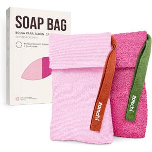 ZOMCHI Soap Bags, Soap Savers for Bar Soap with Different Exfoliating Level, Soap Pouch for Body Wash (2 Pieces, Pink)