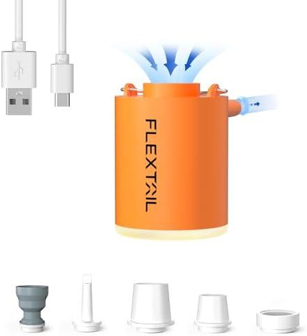 FLEXTAILGEAR Camping Air Pump with Camping Light, Air Pump for Inflatables, Portable Air Mattress Pump with 180 L/min Airflow for Pool Float,Sleeping Pad,Swimming Ring, Vacuum Storage Bag