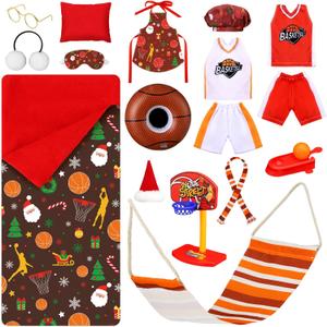 1 Set Christmas Doll Accessories Kits 2025 Includes Apron Chef Hat Hammock Swing Sleeping Bag Bathrobe Sweater Dress Headwear Scarf Ear Muffs Eye Mask Glasses Shoes(Basketball)