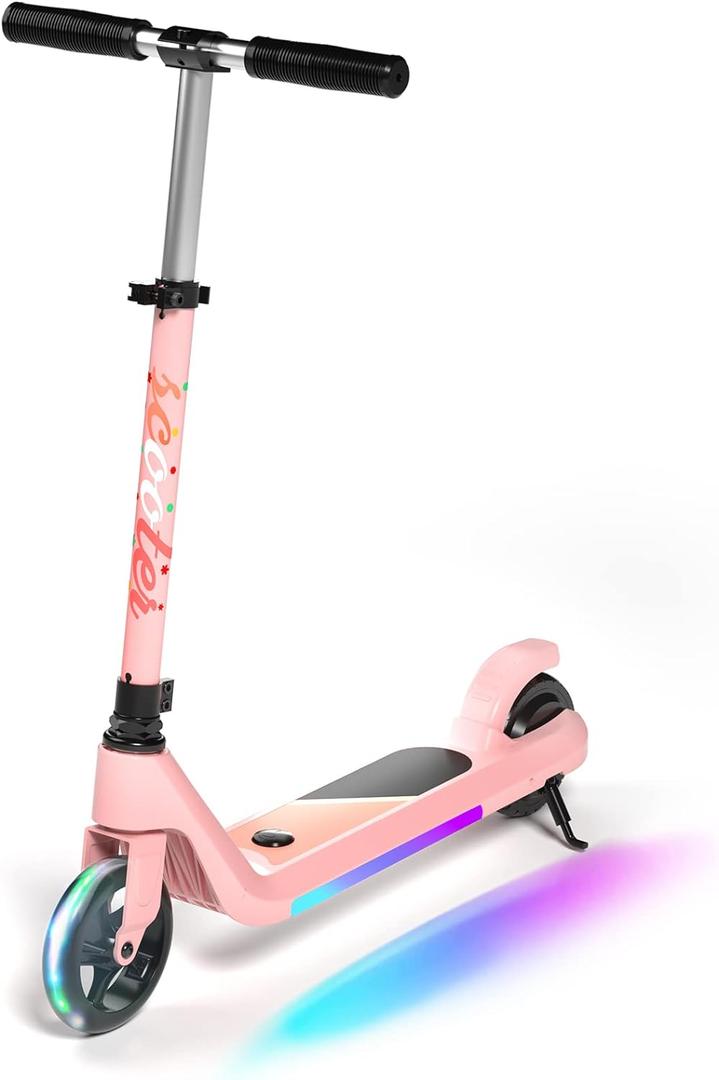Electric Scooter for Kids Age 6-10, Kick-Start Boost Scooter with Adjustable Speed and Height, Flash Wheel & Deck Lights (pink)