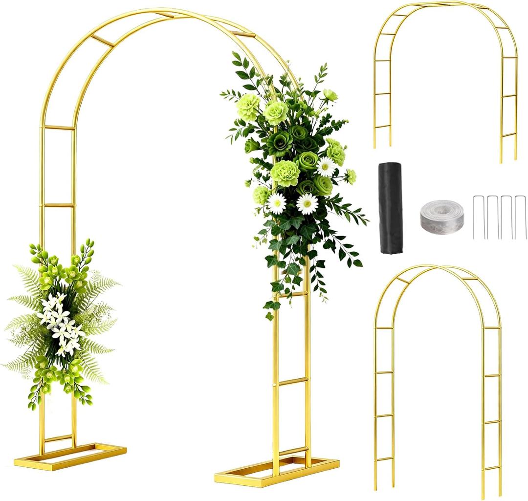 6.6FT Metal Wedding Arch Stand Gold Square Arched Backdrop FrameAssemble Freely 3 Sizes,Metal Pergola Arbor with Base for Party Ceremony Birthday Bridal Baby Shower Garden Floral Balloon Arch Decor