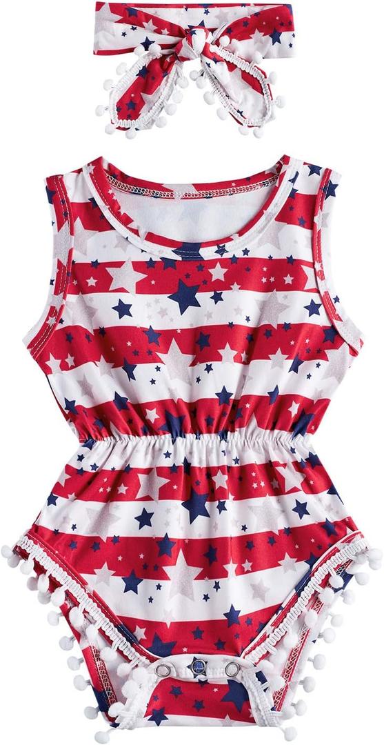 UNICOMIDEA 0-24 Months Baby Floral Romper Infant Playsuits Headband Jumpsuit Toddlers Outfits (A24-red Blue White)